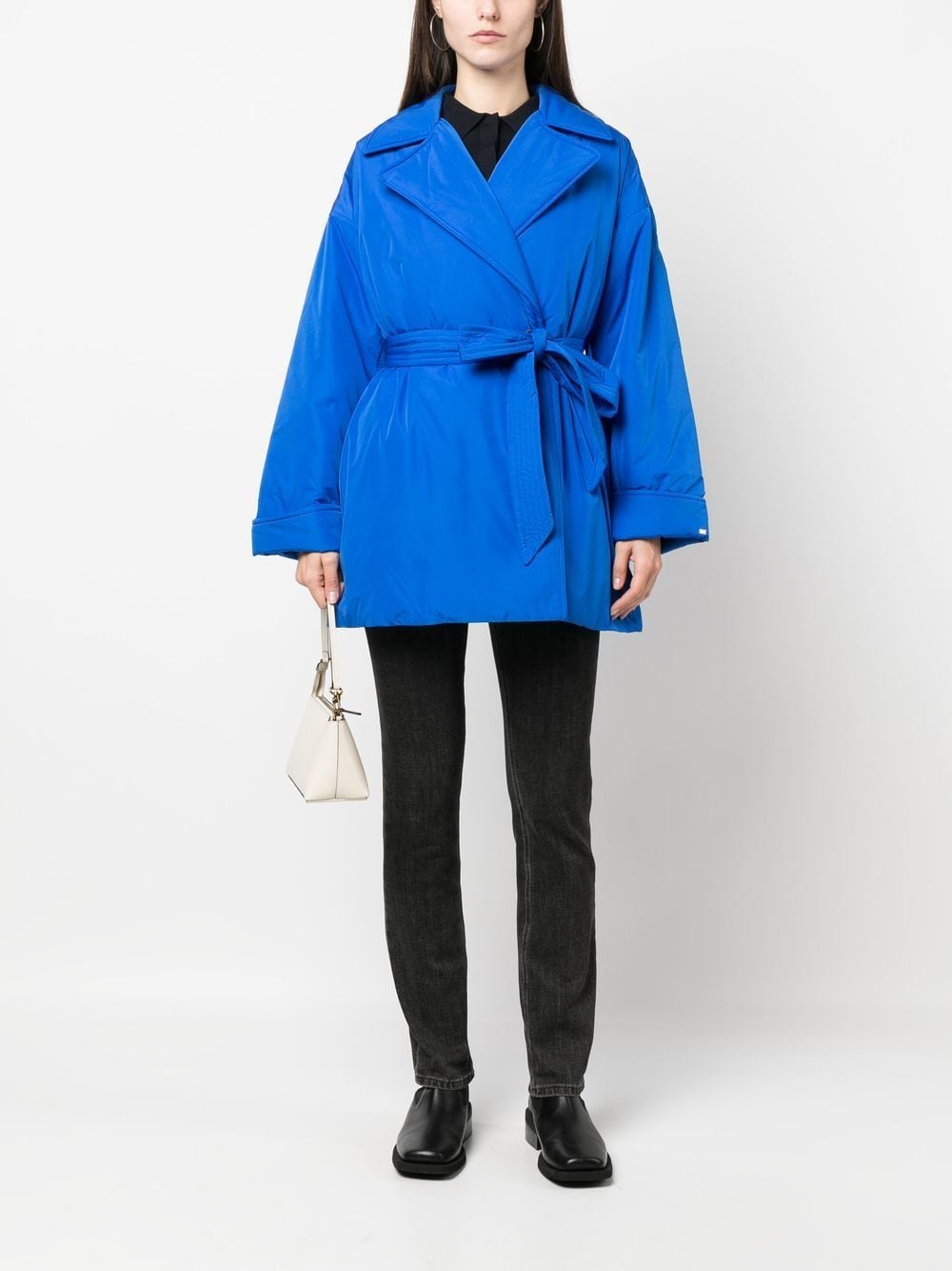 Shop Tommy Hilfiger Double-breasted Belted Coat In Blue