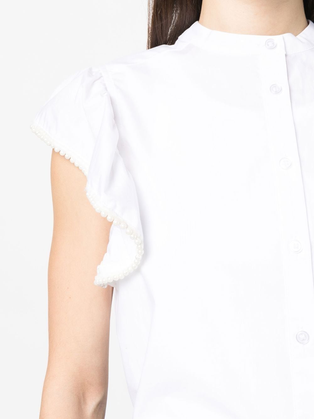 Shop Twinset Pearl-trim Buttoned Blouse In 白色