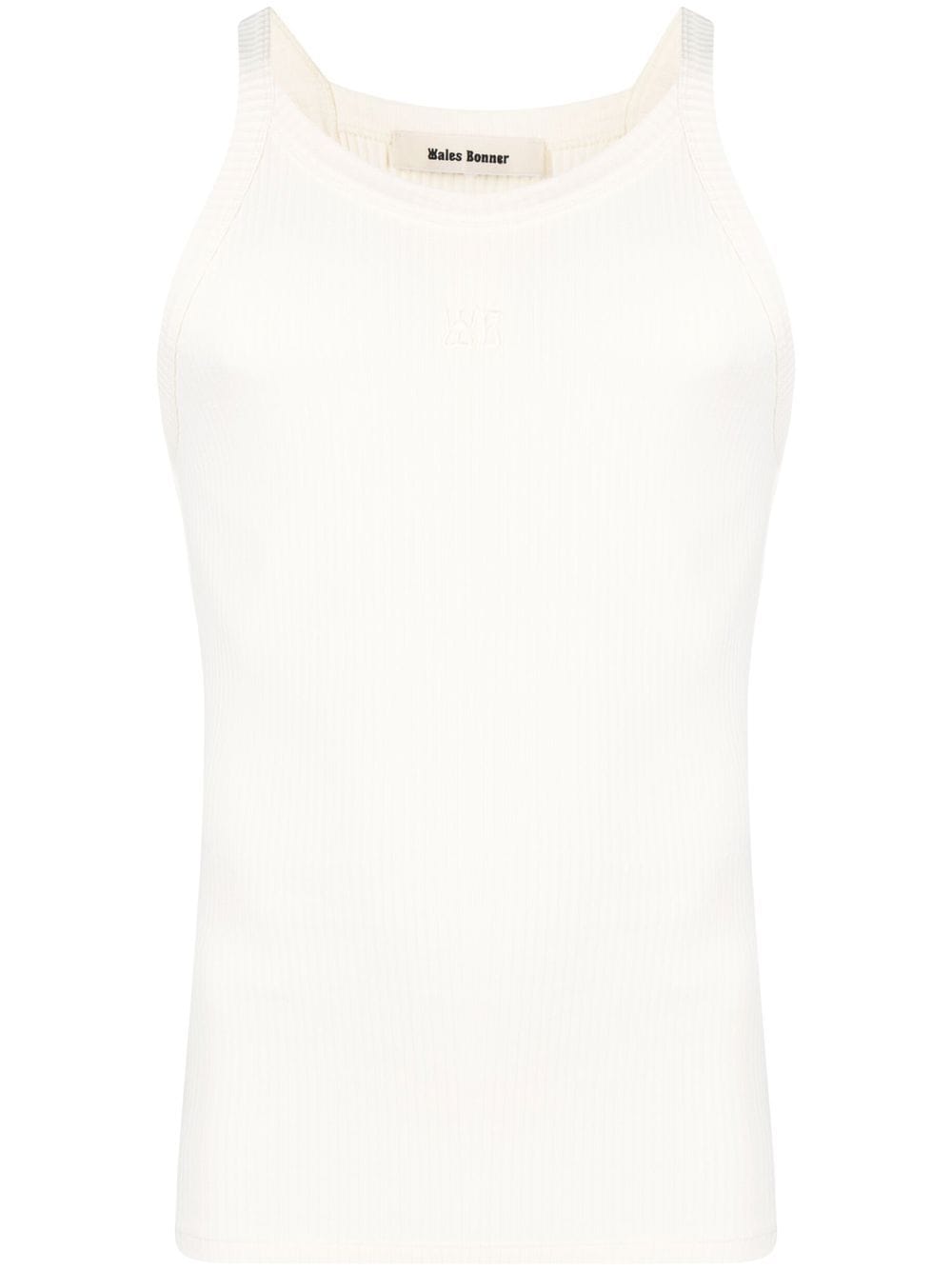Shop Wales Bonner Logo-embroidered Ribbed Tank Top In Weiss