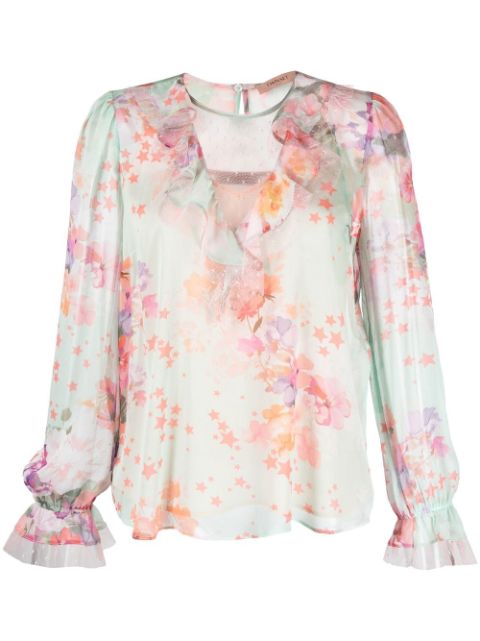 TWINSET - ruffled floral and star-print blouse