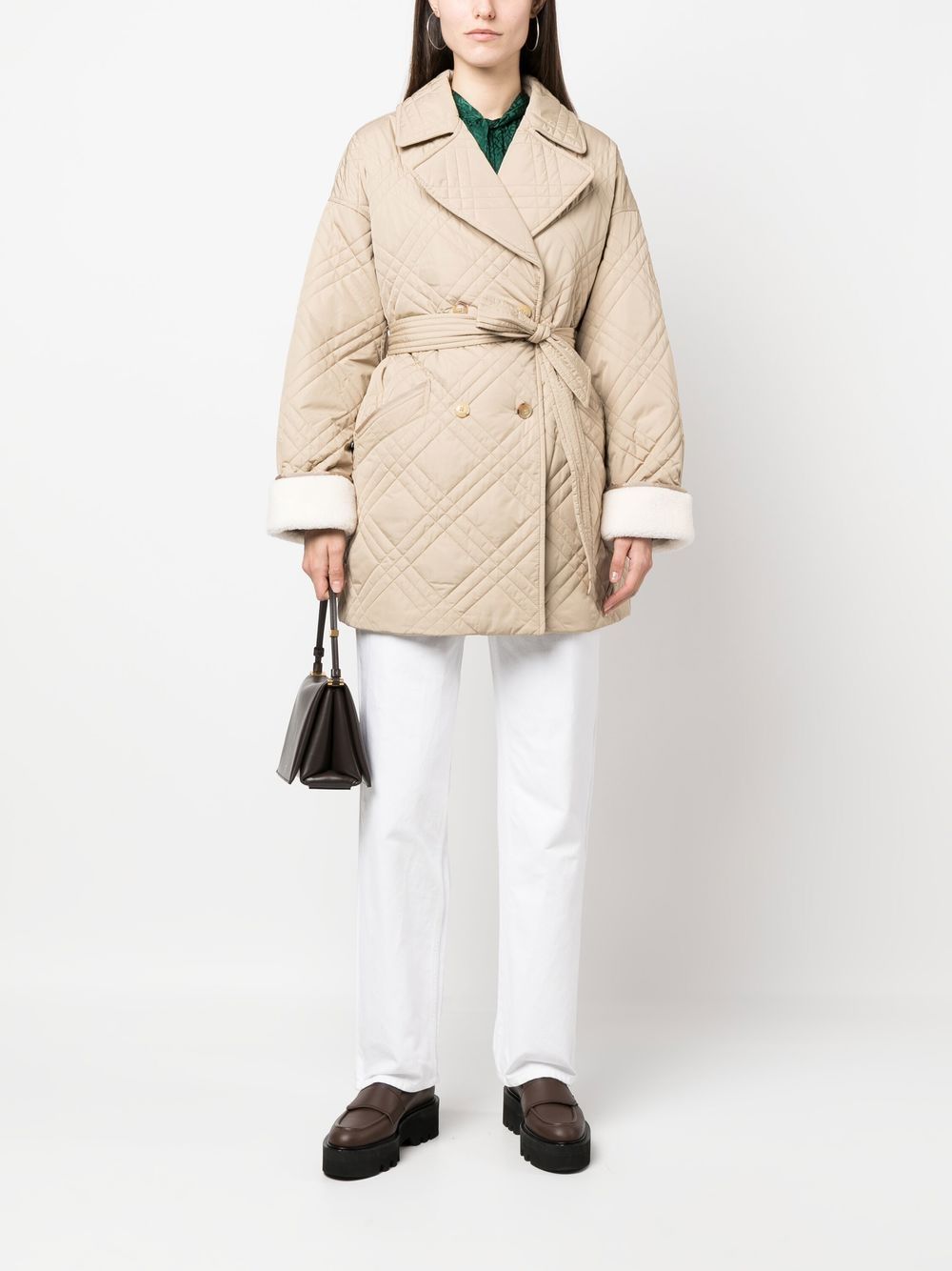 Shop Tommy Hilfiger Double-breasted Quilted Coat In Neutrals