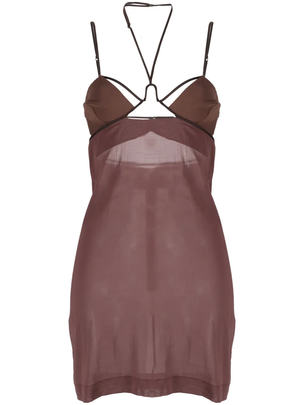 

Nensi Dojaka strap-detailing semi-sheer minidress - Brown