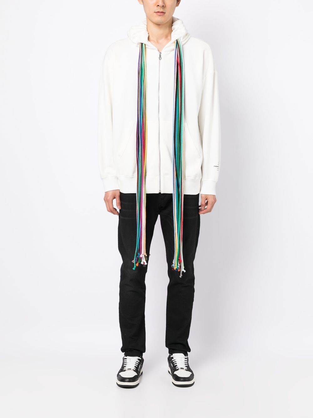 Shop Mastermind Japan Fringe-detail Zip-up Hooded Jacket In White
