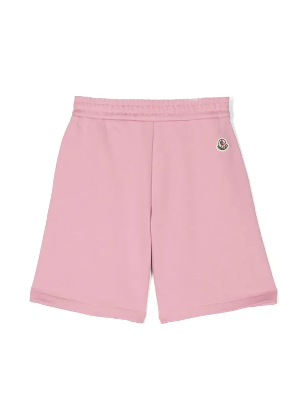 Moncler Enfant logo-embroidered Cotton Shorts | Pink | FARFETCH