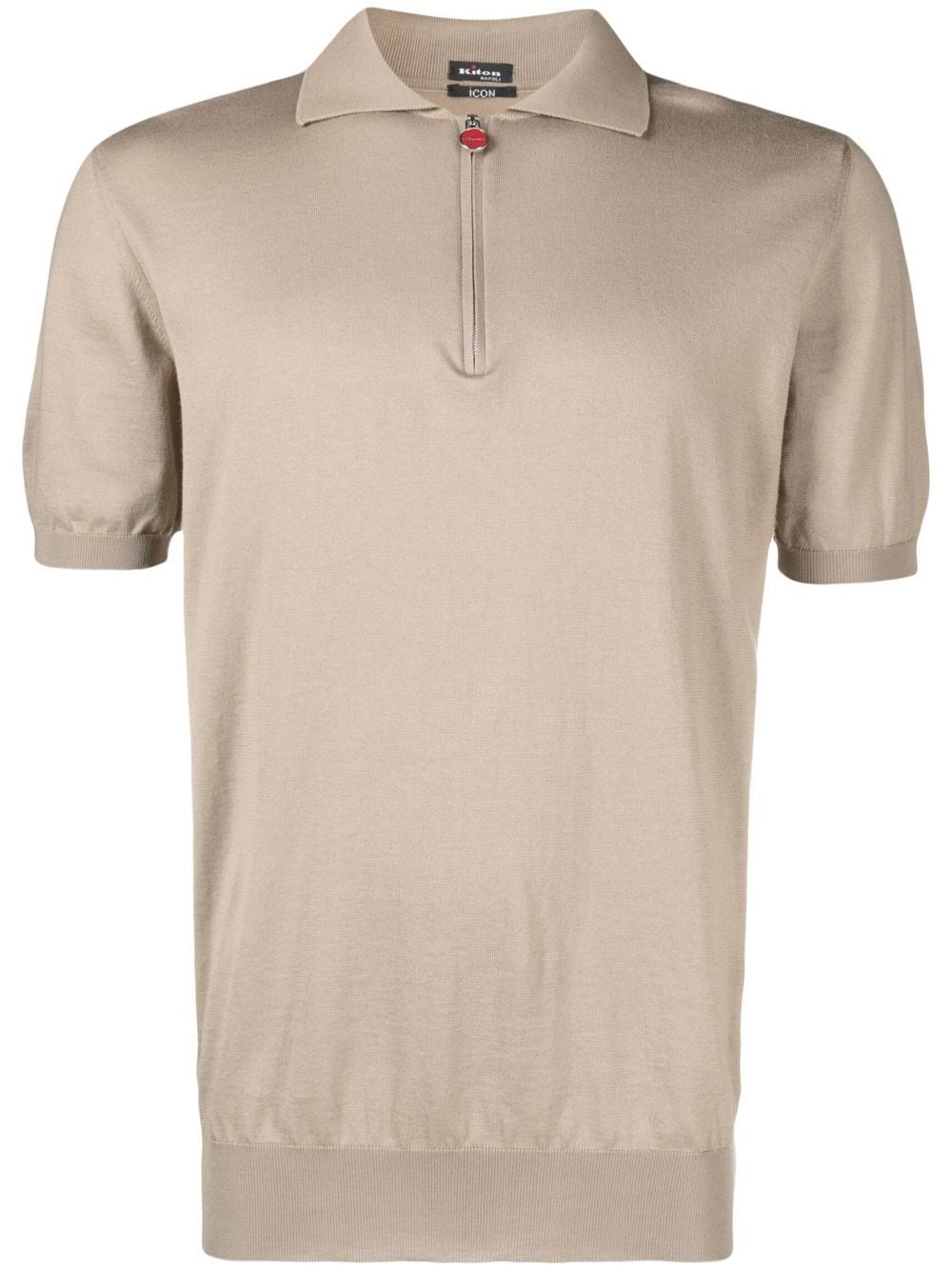 Shop Kiton Short-sleeved Zip-up Polo Shirt In Neutrals