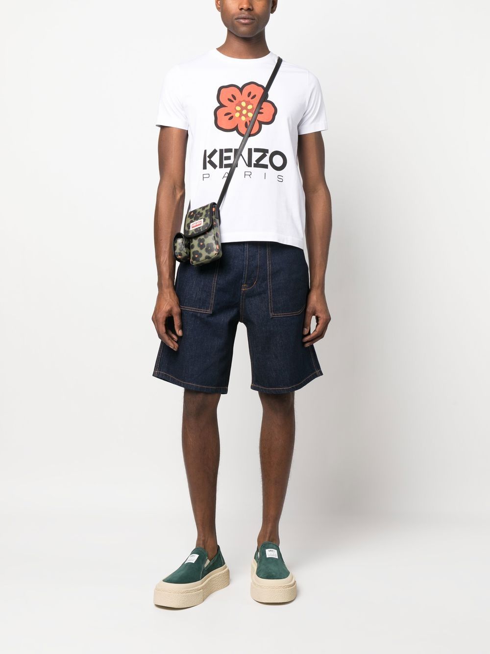 Shop Kenzo Logo-appliqué Denim Shorts In Blue