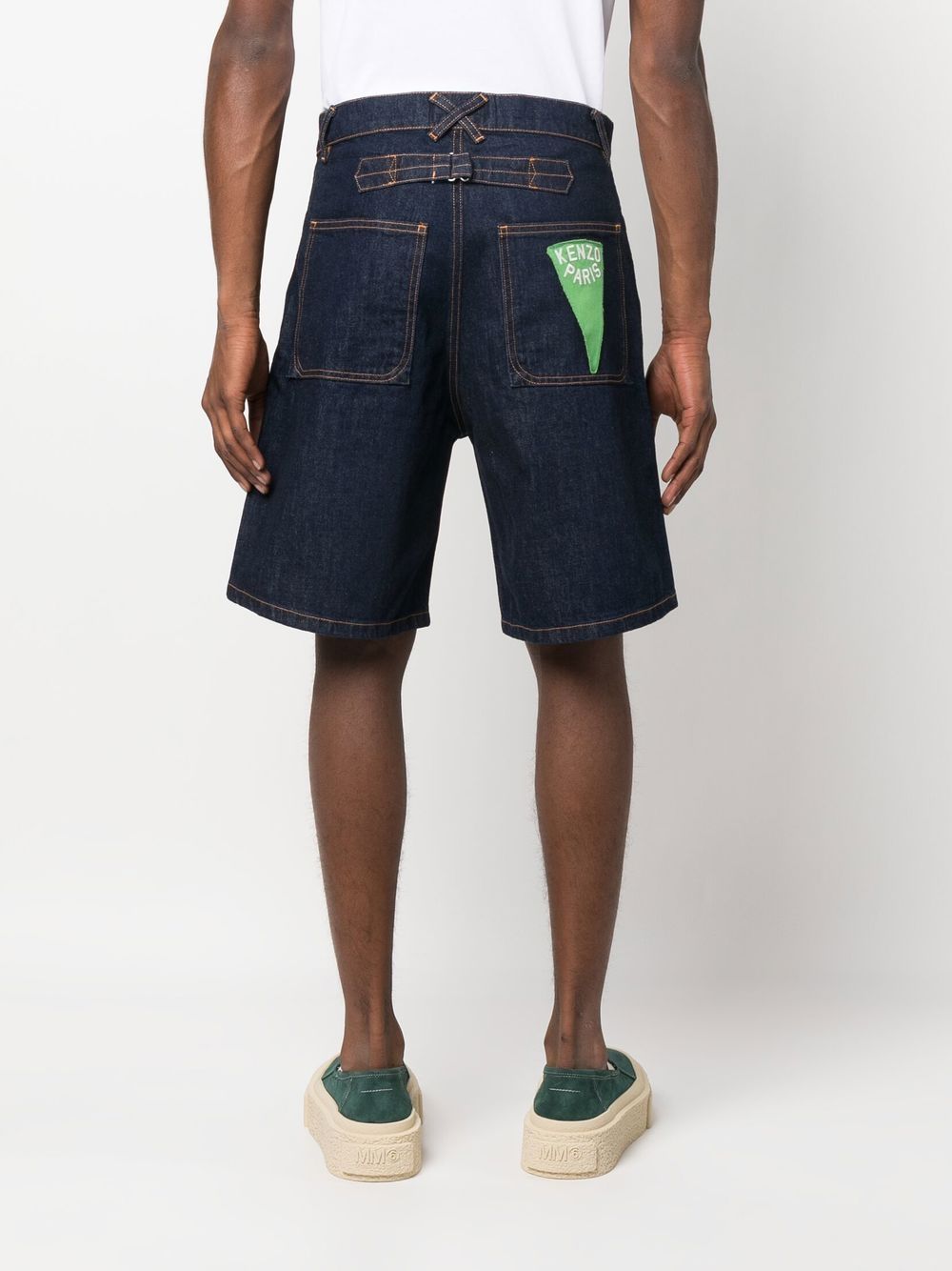 Shop Kenzo Logo-appliqué Denim Shorts In Blue