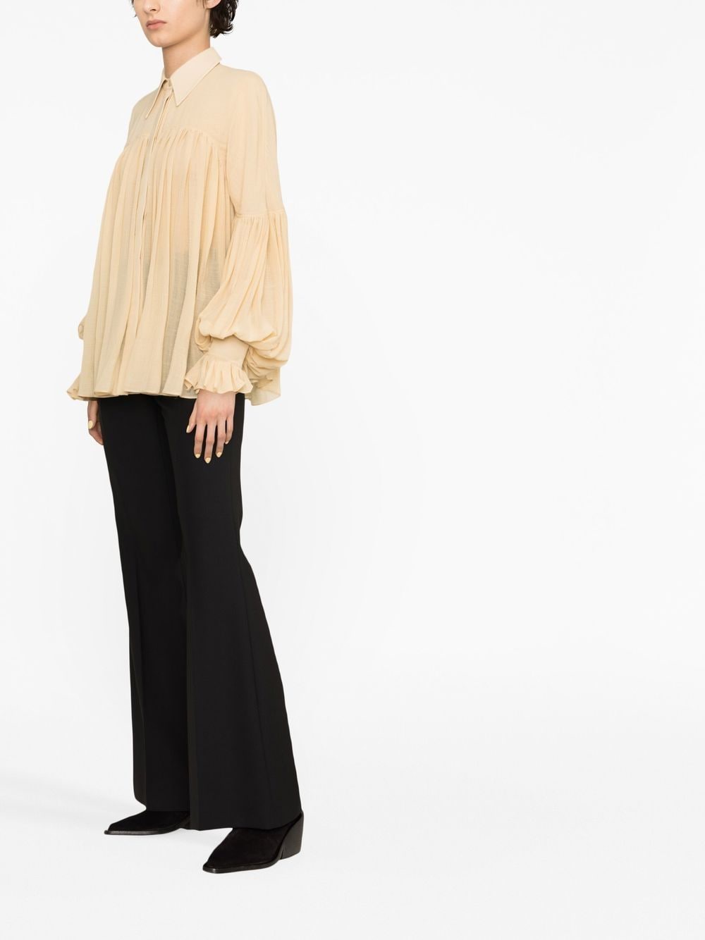 KHAITE flounce-sleeved Pleated Shirt - Farfetch