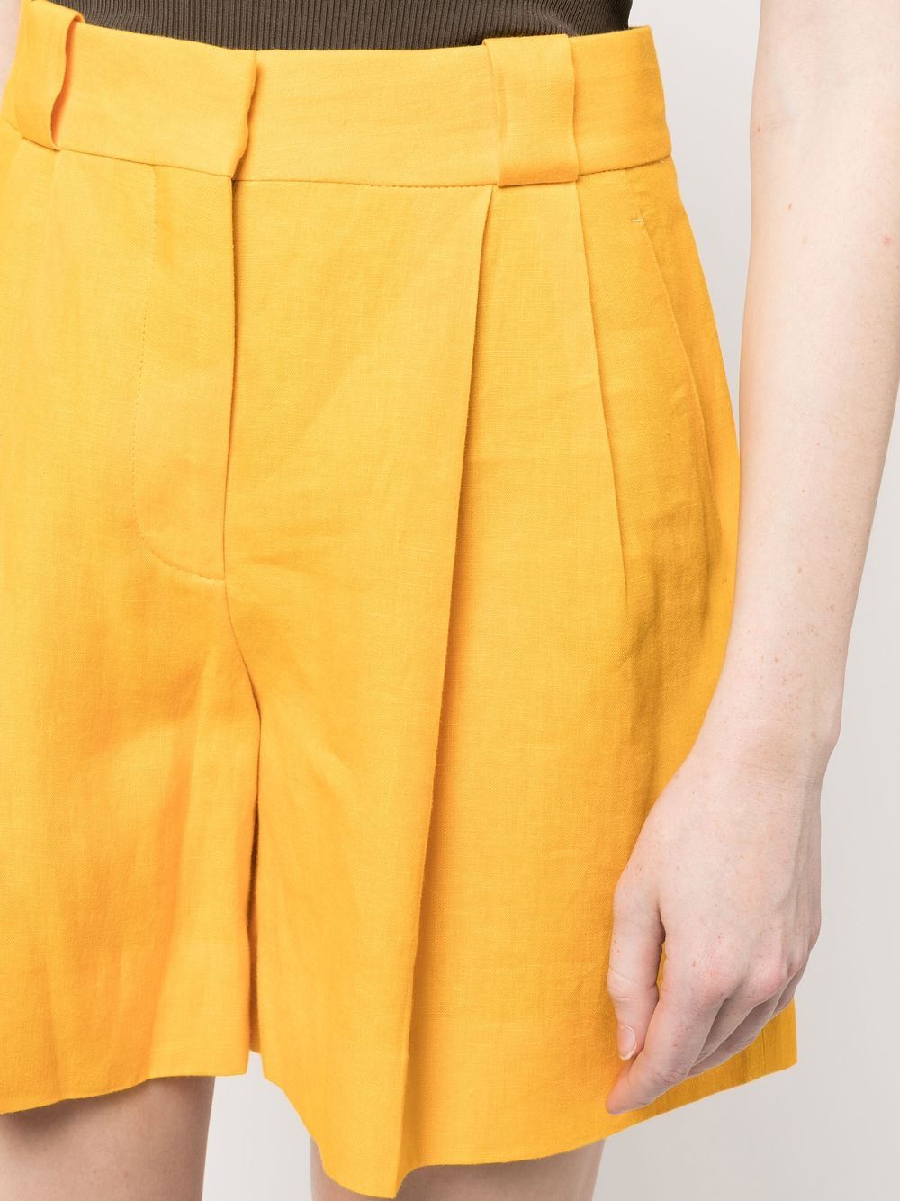 Shop Blazé Milano High-waist Pleat Shorts In Yellow