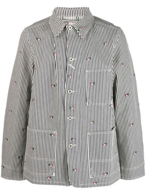 Kenzo floral-embroidered striped shirt jacket Men