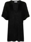 Rodebjer split-neck fine-ribbed top - Black