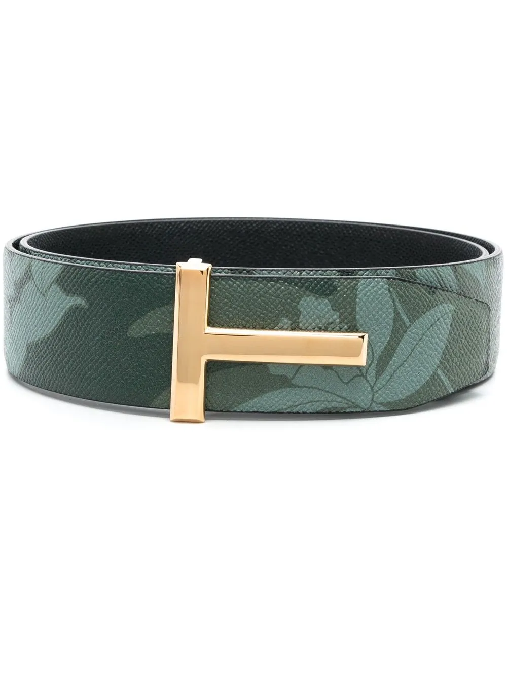 Tom Ford Floral-print Logo Buckle Belt In Green