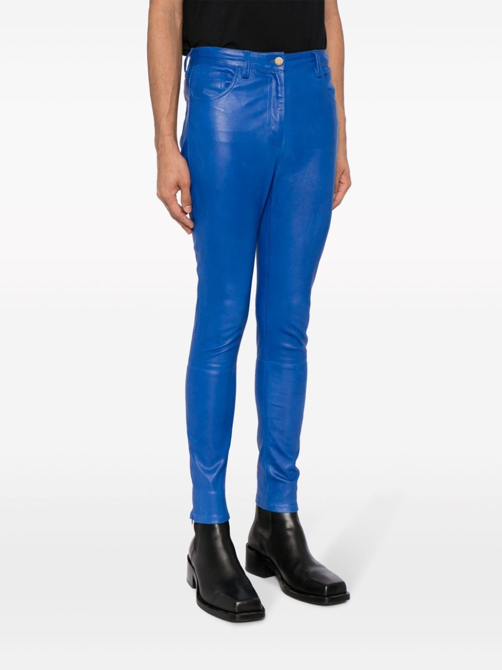 Shop Romeo Hunte Skinny-cut Leather Trousers In Blue