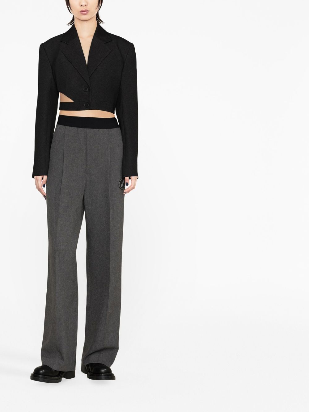 Shop We11 Done Logo-patch Wide Trousers In Grau