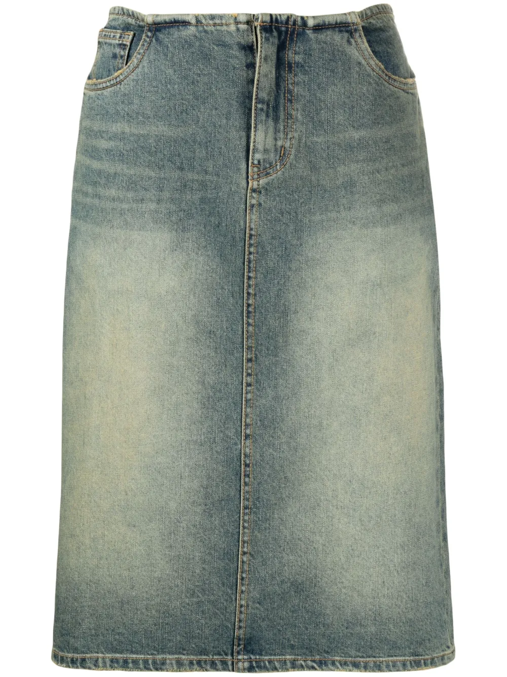 We11 Done Distressed-finish Denim Skirt In Blue