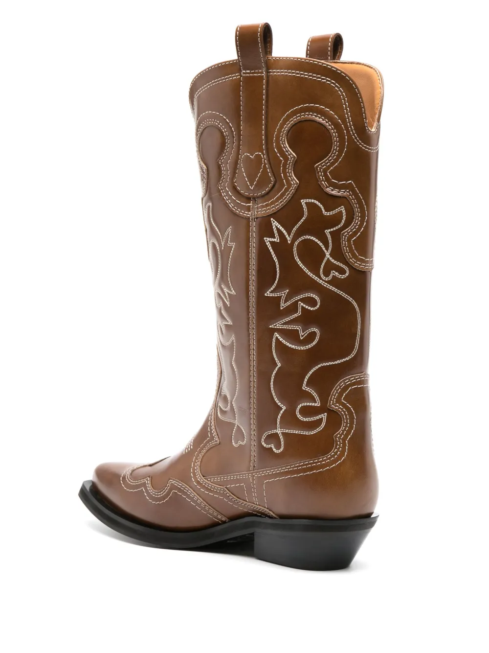 Shop Ganni 50mm Mid-calf Western Boots In Brown