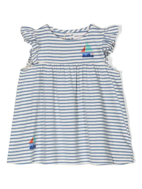 Bobo Choses 스트라이프 러플 소매 스모킹 드레스