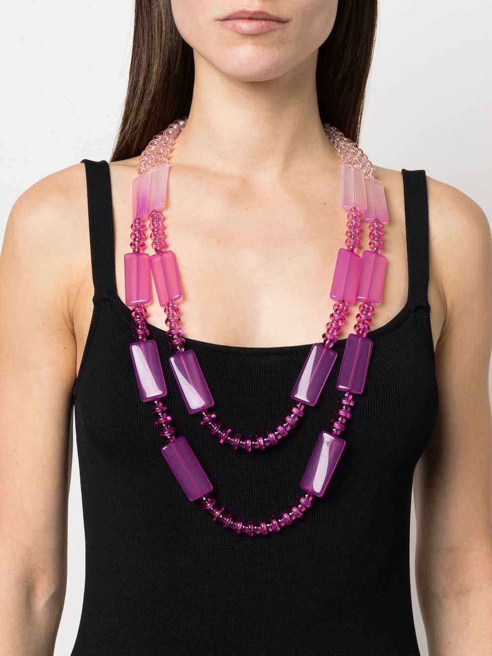 Shop Emporio Armani Gradient Double Layer Necklace In 粉色