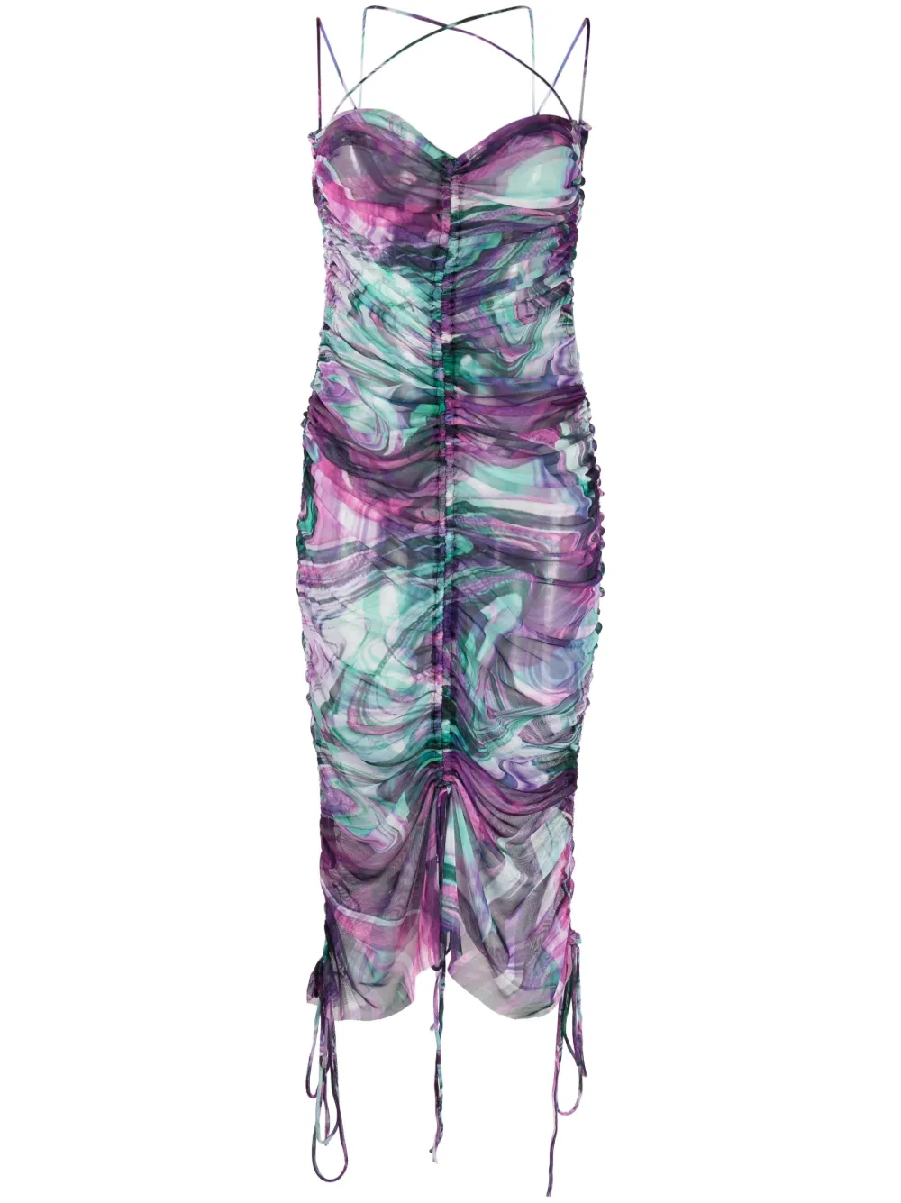 Marques' Almeida Abstract-print Ruched Dress In Purple