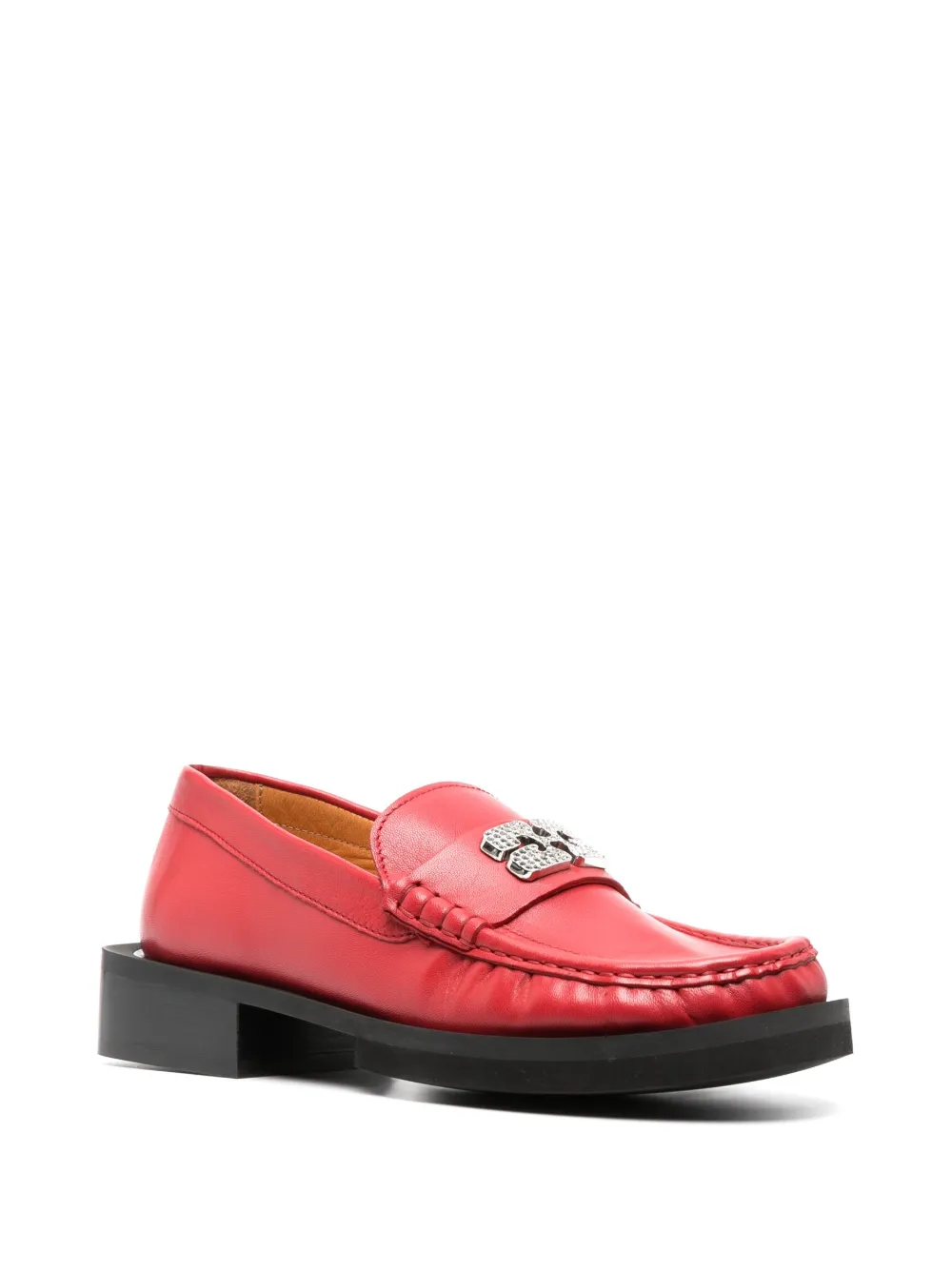 GANNI logo-plaque leather loafer - Rood
