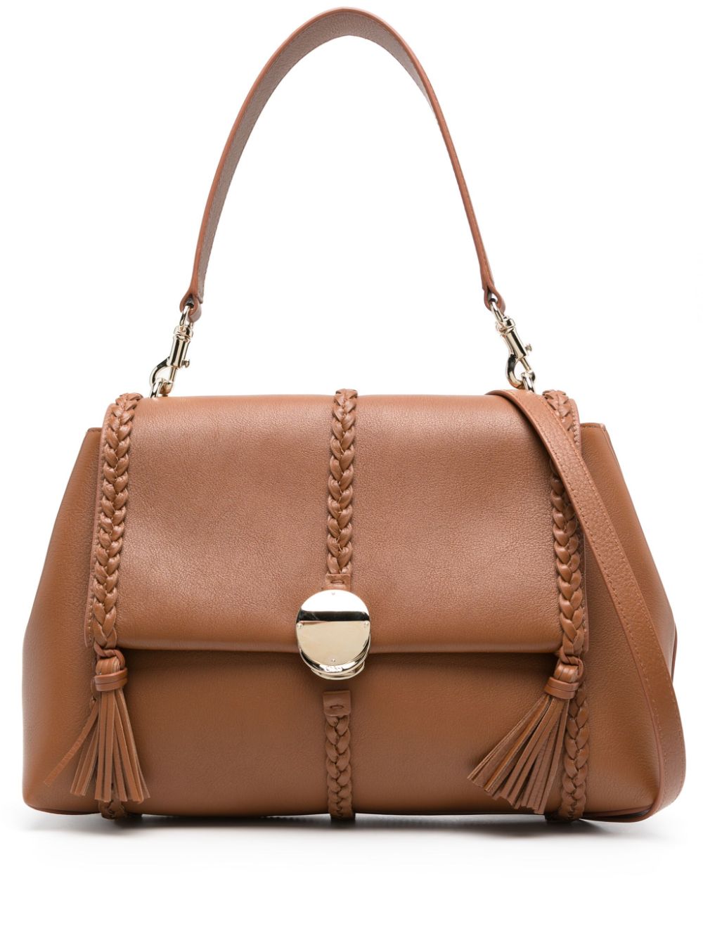 Shop Chloé Penelope Leather Shoulder Bag In Braun