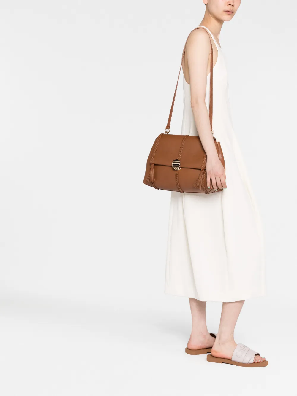 Shop Chloé Penelope Leather Shoulder Bag In Braun