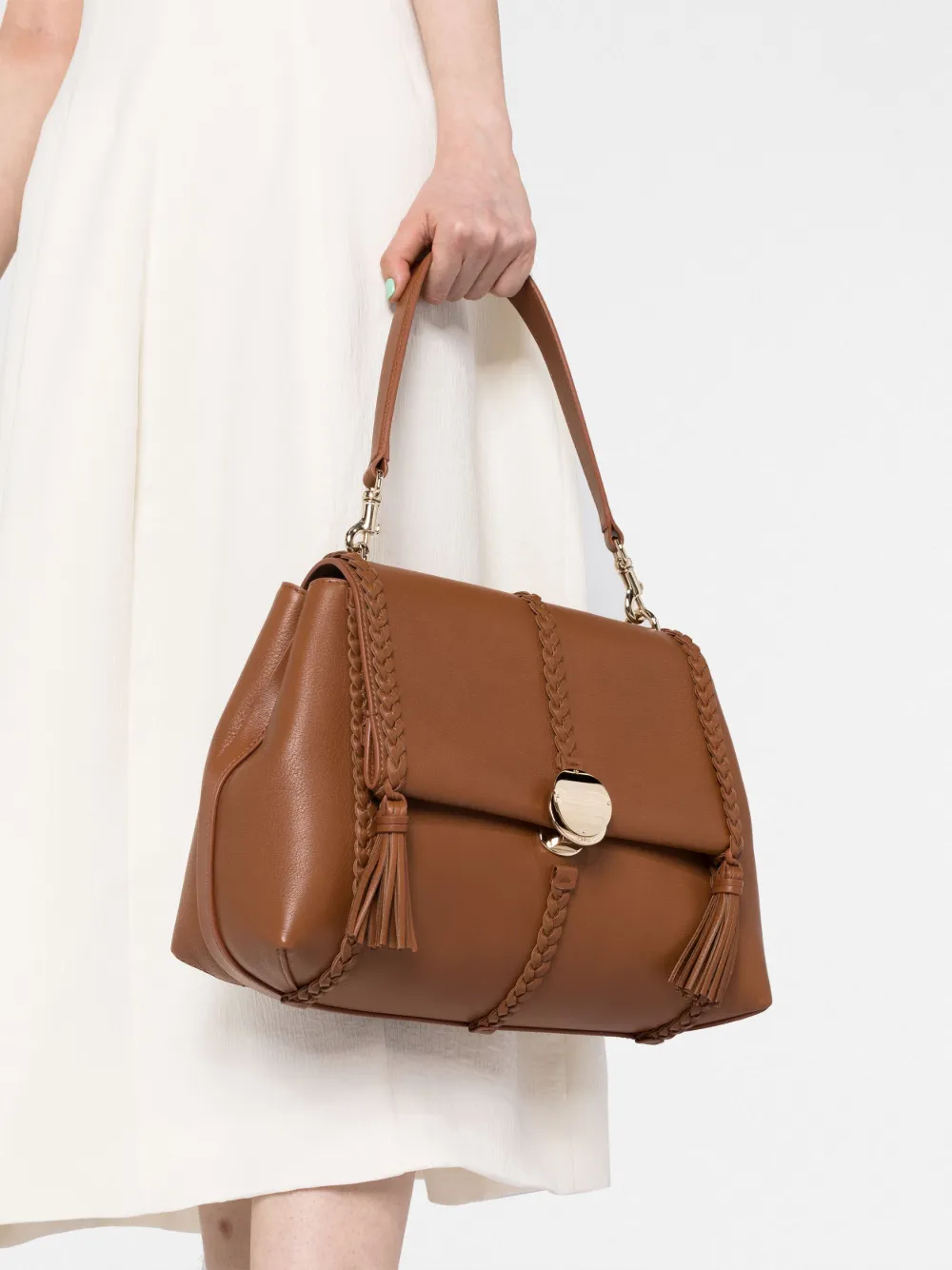 Shop Chloé Penelope Leather Shoulder Bag In Braun