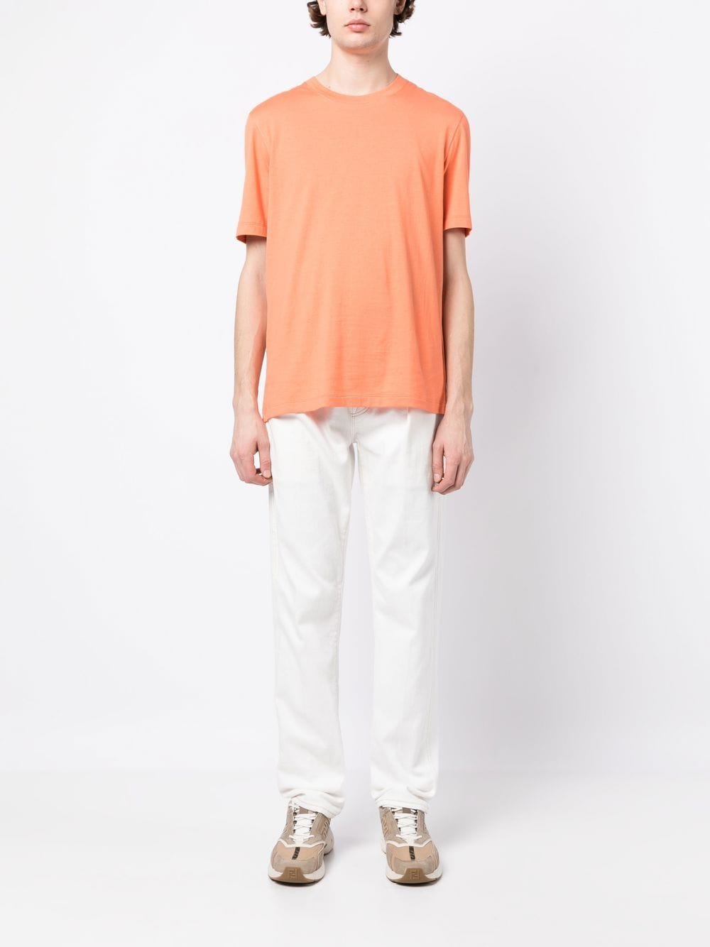 Shop Brunello Cucinelli Crew Neck Short-sleeved T-shirt In Orange