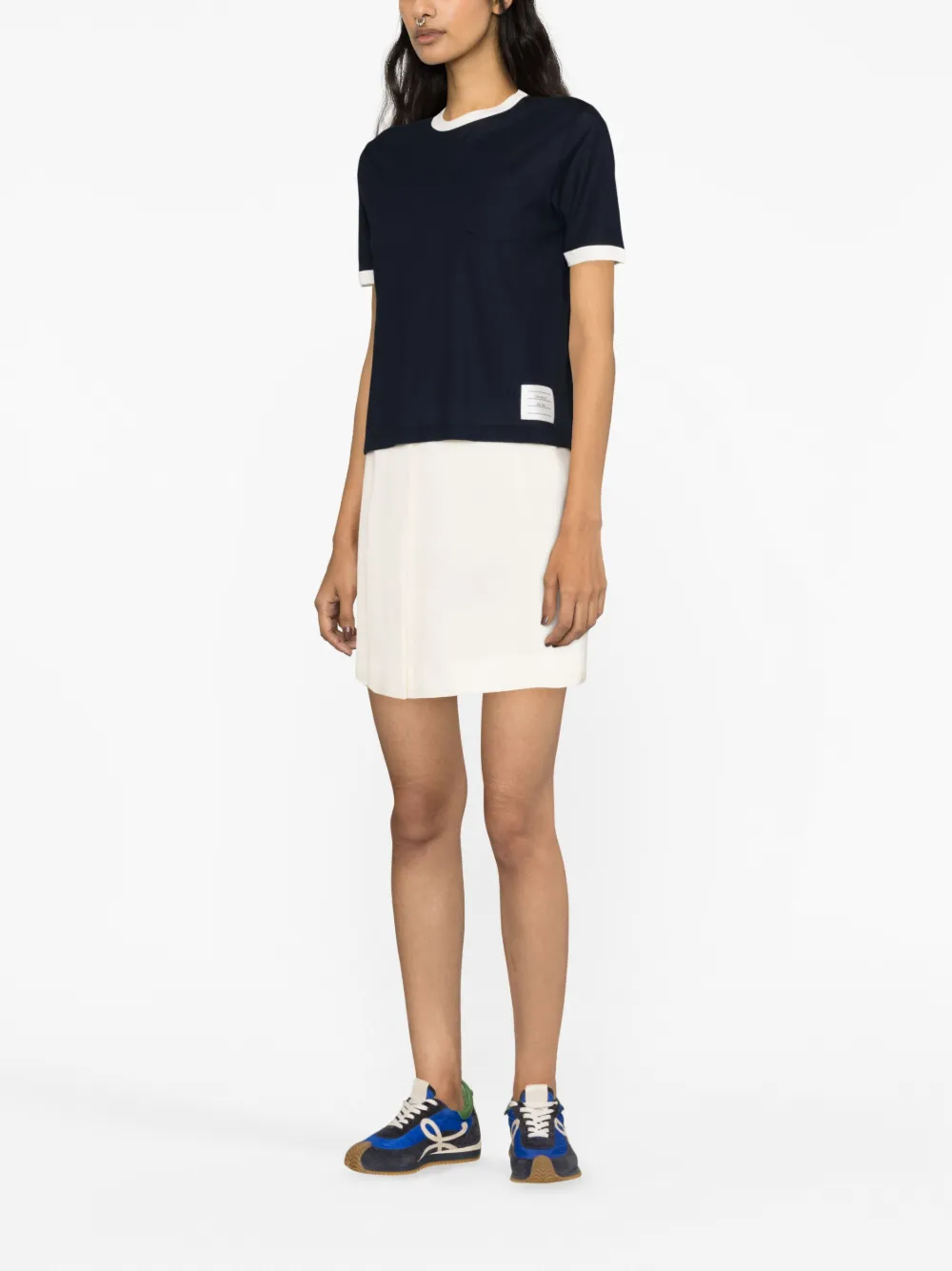 Thom Browne logo-patch cotton T-shirt - Blauw