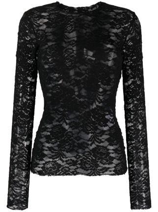 Sheer Floral Lace Top Black