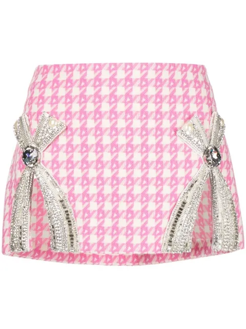 AREA crystal-embellished bow detail miniskirt