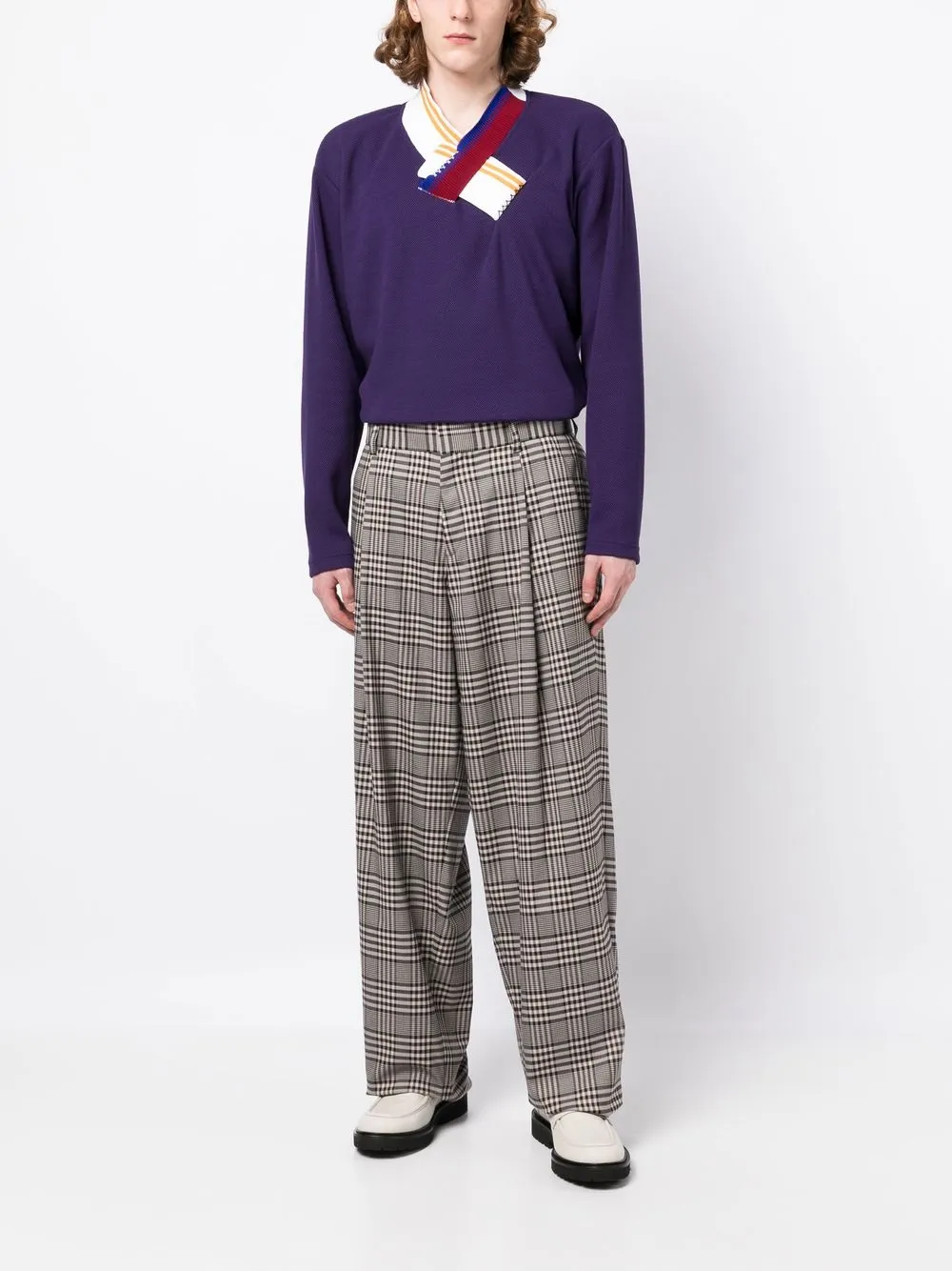 Shop Kolor Plaid-check Wide-leg Trousers In Brown