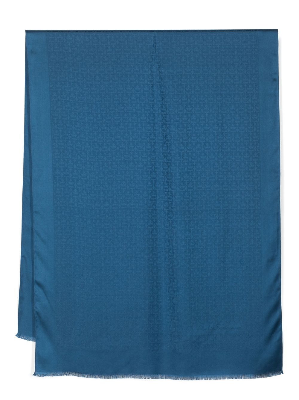 Ferragamo Jacquard-logo Silk-wool Scarf In Blue