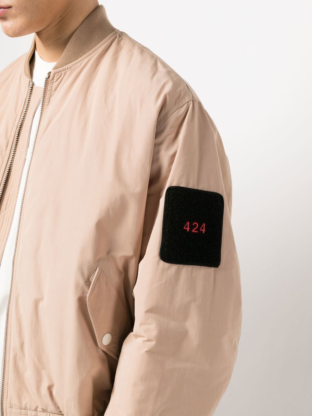 Shop 424 Logo-patch Quilted Bomber Jacket In Neutrals