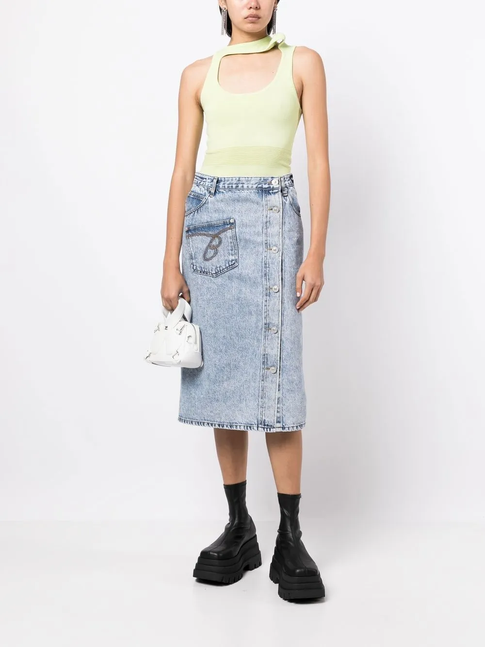 pushBUTTON Denim midi-rok - Blauw