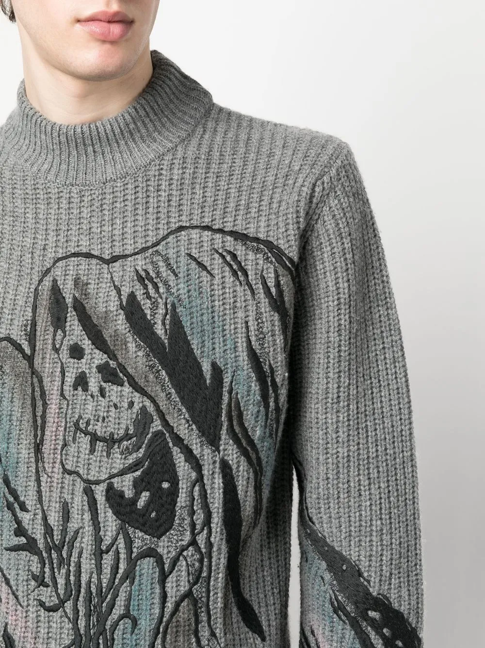 Amiri Graphic-print Knit Jumper In Grey