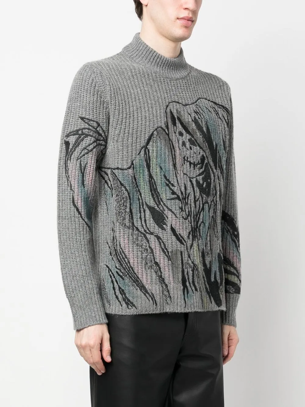 Amiri Graphic-print Knit Jumper In Grey