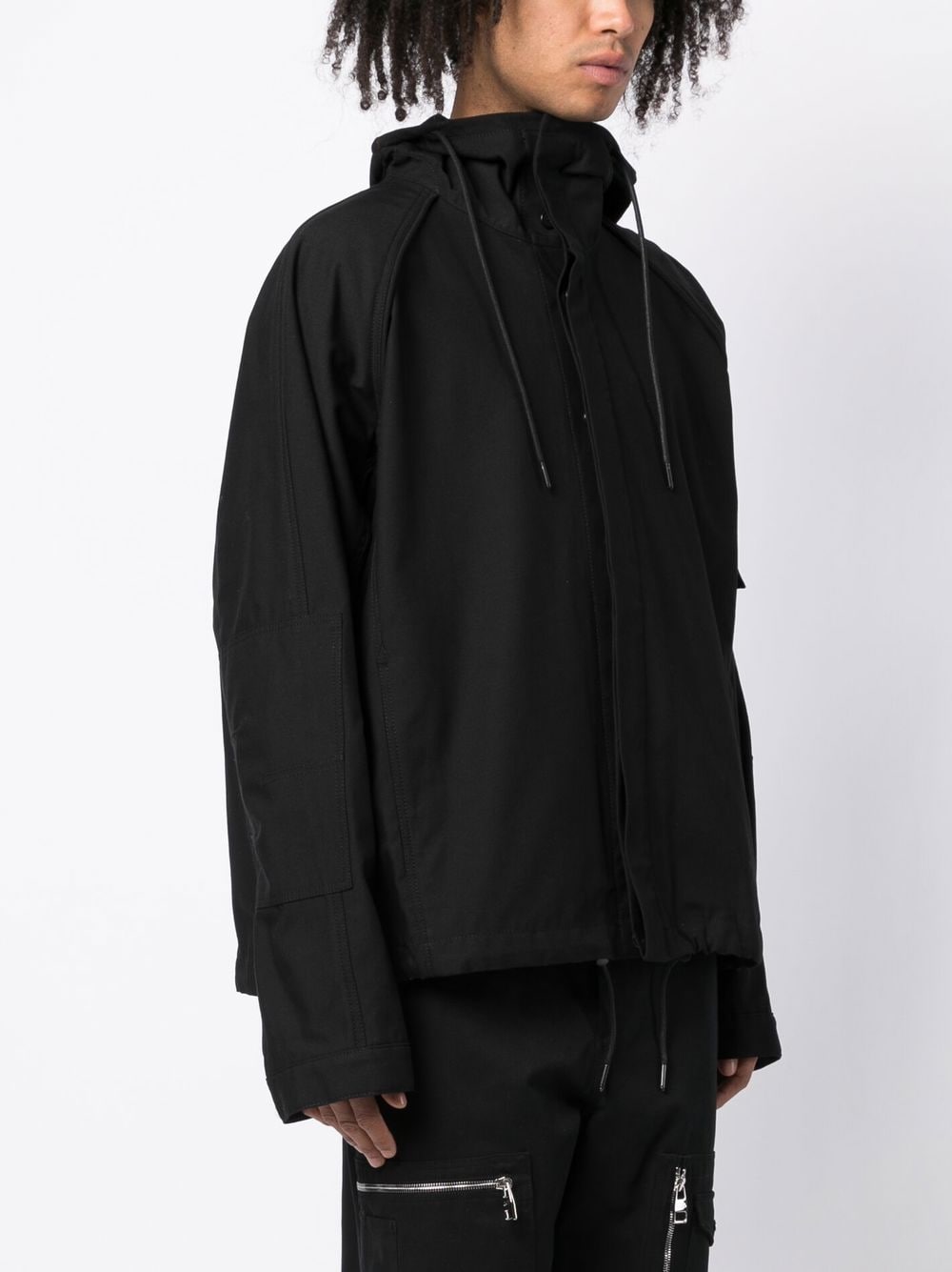 Shop Juunj Drawstring Hood Shirt Jacket In Black