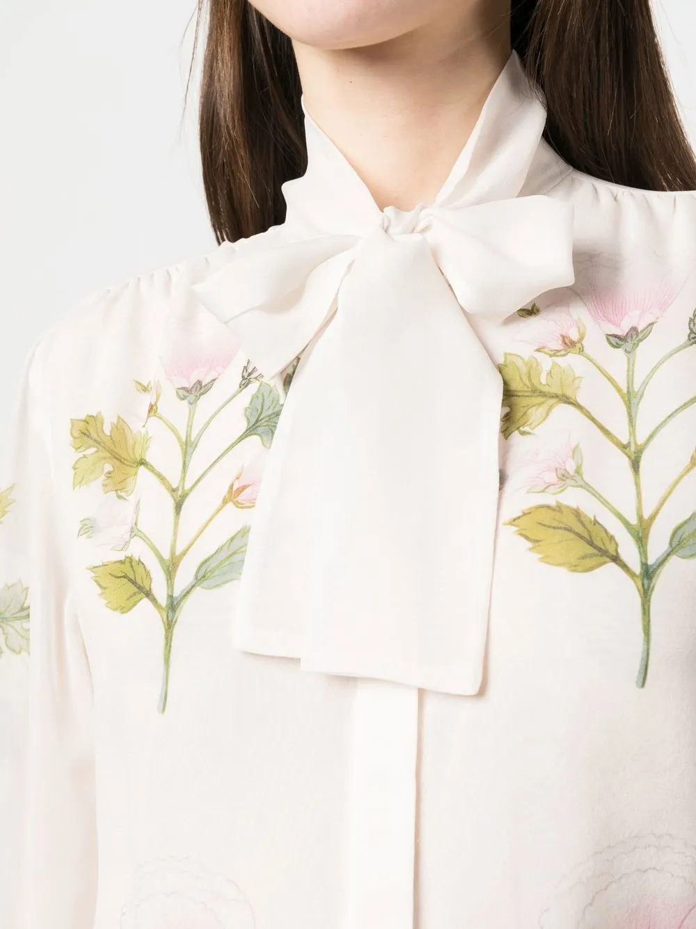 Giambattista Valli Floral Print Silk Pussy Bow Blouse Farfetch