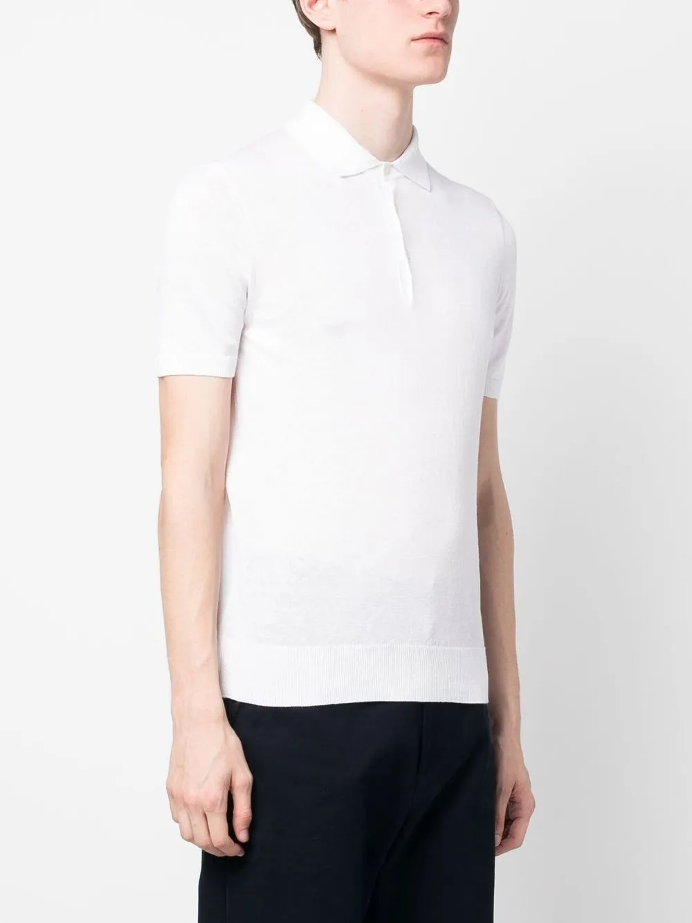 Short-Sleeved Fine-Knit Polo Shirt