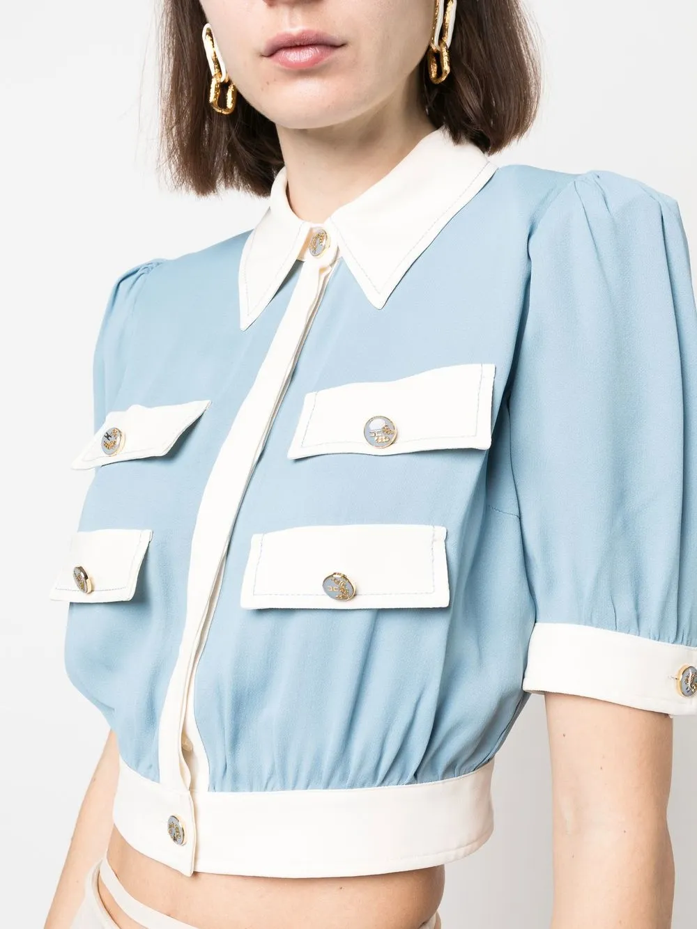 Elisabetta Franchi Sugar Paper Cropped Shirt In 蓝色