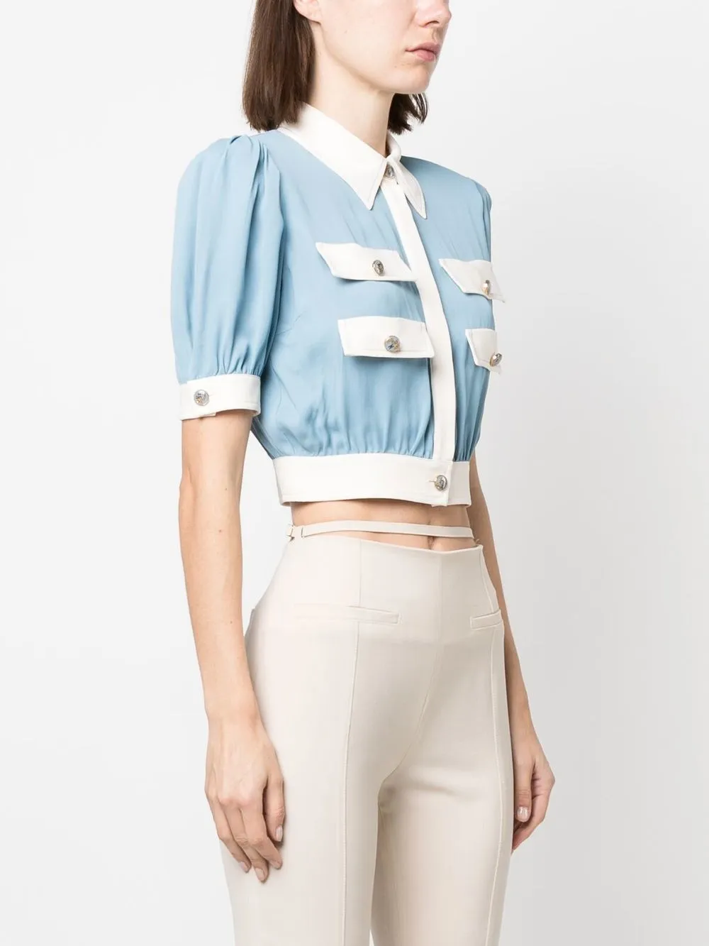 Elisabetta Franchi Sugar Paper Cropped Shirt In 蓝色