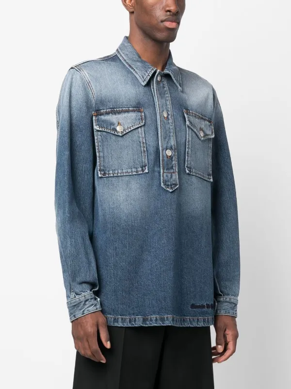Alexander McQueen Embroidered Logo Denim Shirt | Blue | FARFETCH