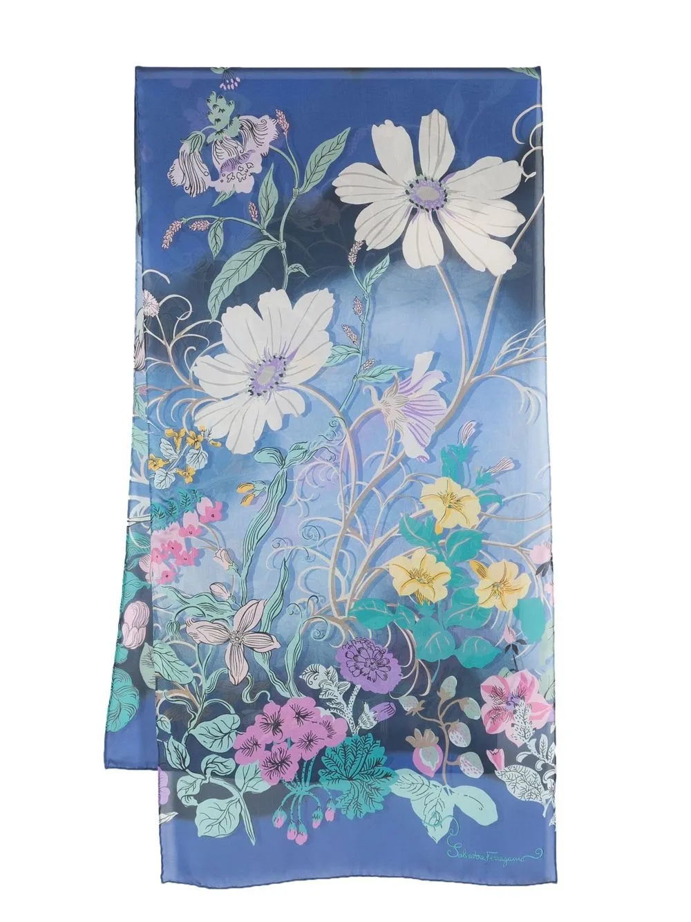 

Ferragamo mascada de seda con estampado floral - Azul
