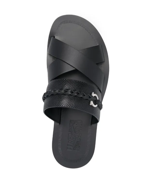 サンダル・ミュール FERRAGAMO Black leather Gancini slippers Salvatore Ferragamo Black Leather Gancini Slippers - Shoes