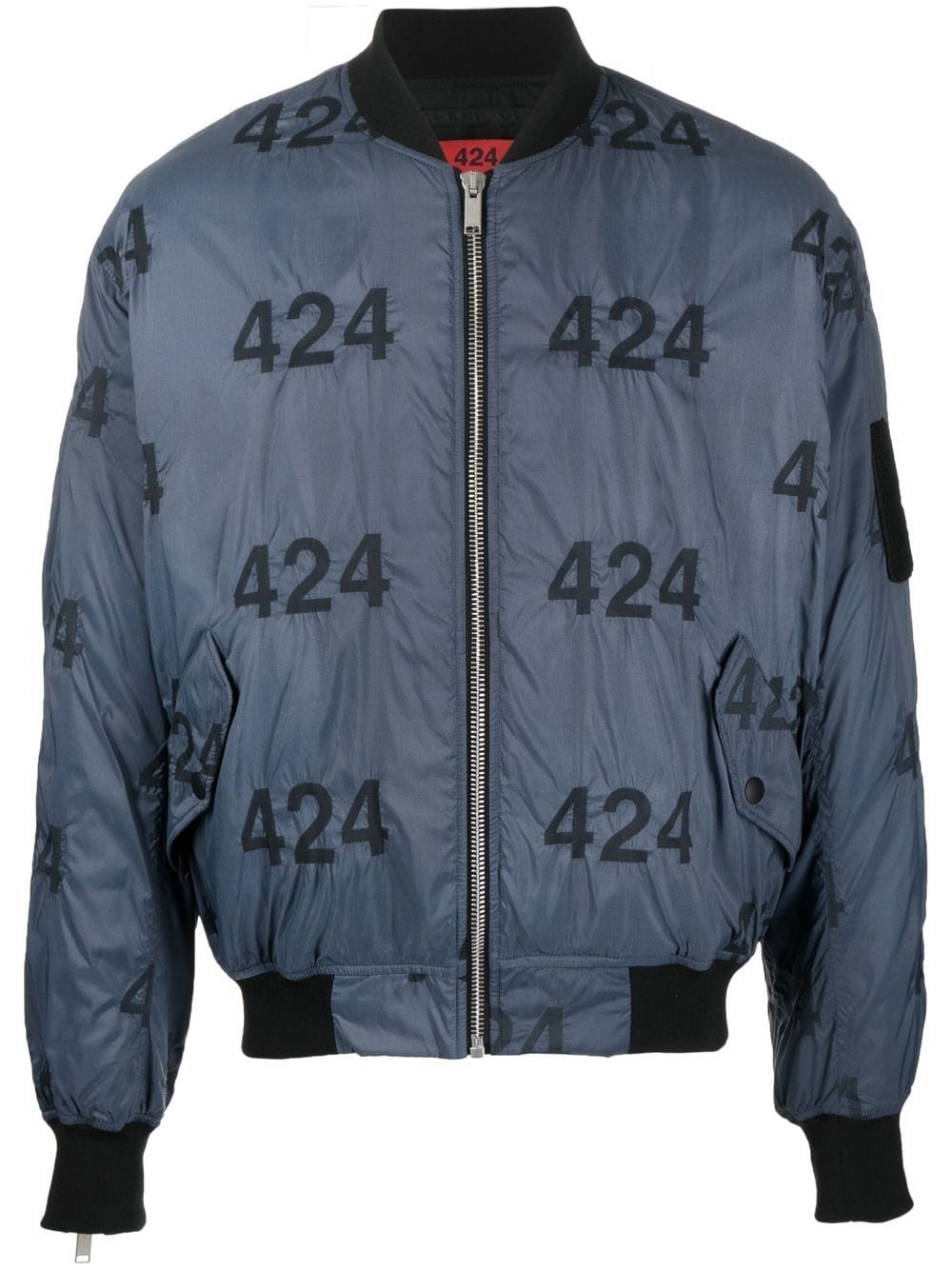Shop 424 Logo-print Quilted Bomber Jacket In Blue