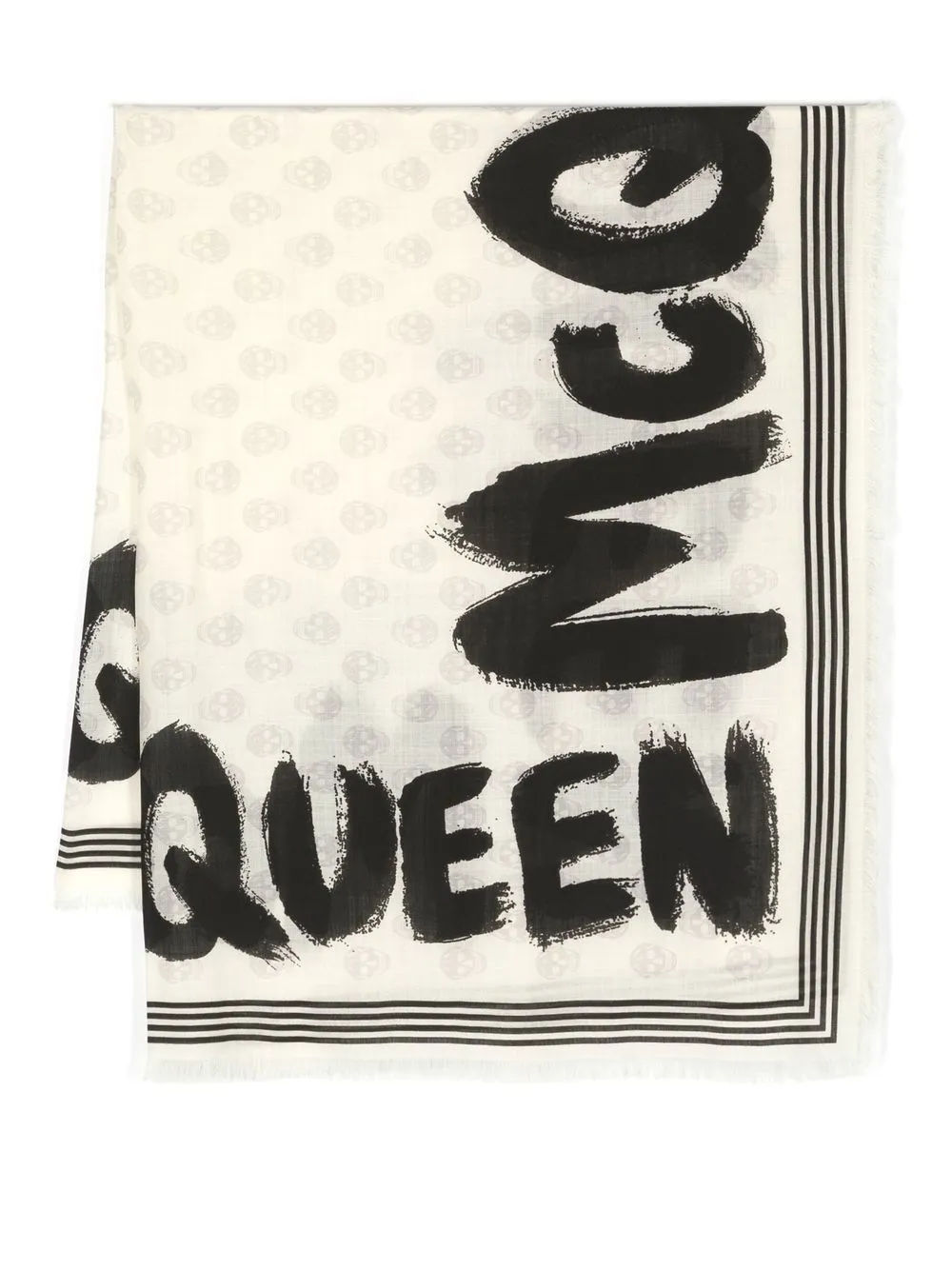 

Alexander McQueen Graffiti skull-print wool scarf - White