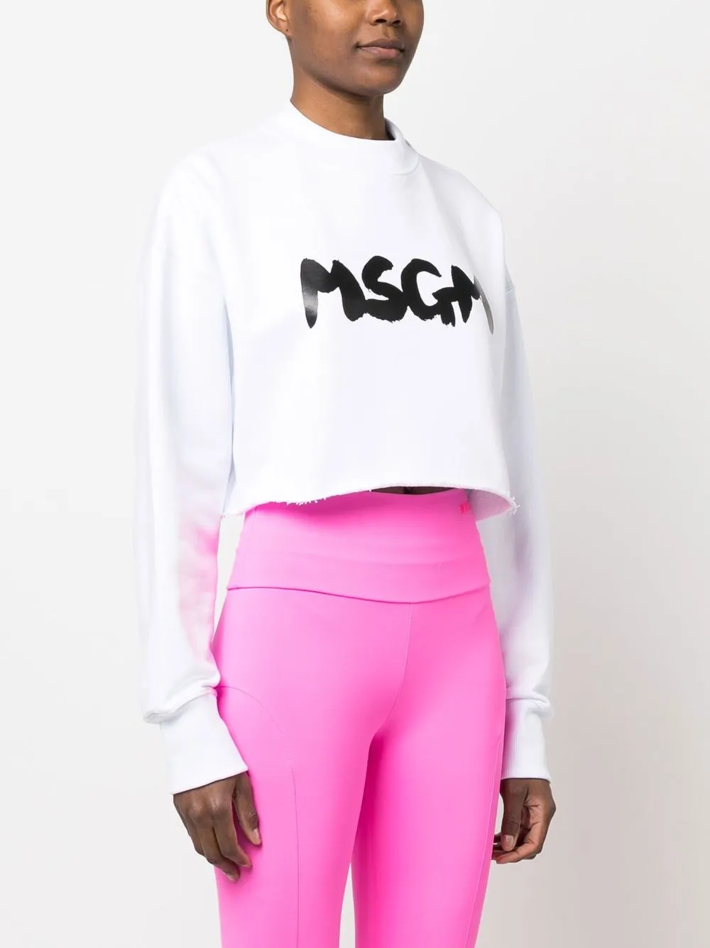 Msgm Logo-print Cropped Sweatshirt In White