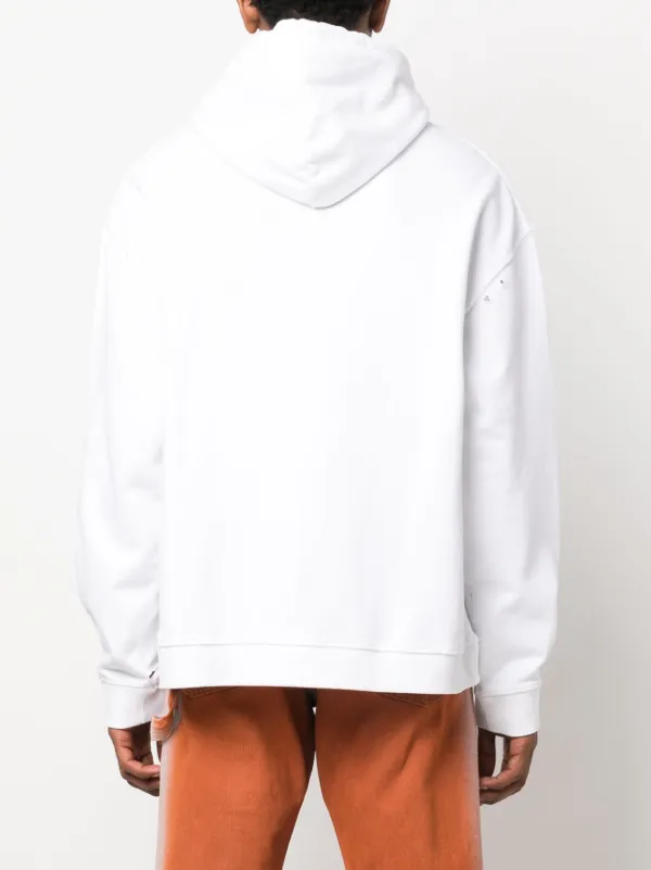 Raf Simons Logo Patch Ripped Hoodie | White | FARFETCH