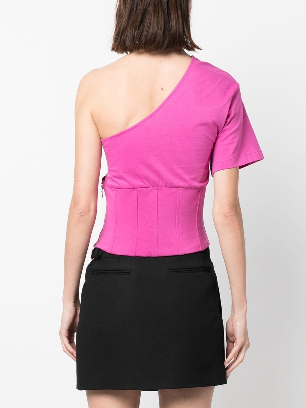 Shop Federica Tosi One-sleeve Asymmetric T-shirt In 粉色